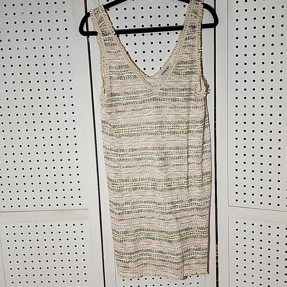 Sam & Lavi Size Large Mini Dress Lightweight Fridge Detail Multi-colored Stripes